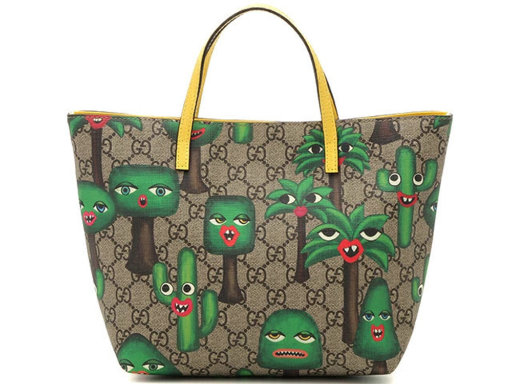 Gucci Tote Bag Beige Cream Green Yellow Calfskin
